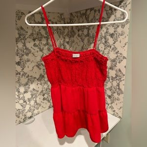Red ruched tank top
